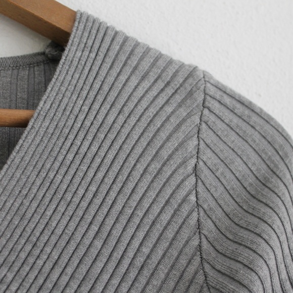 Grey Ribbed Cross Over Bodycon Dress - Picture 4 of 7